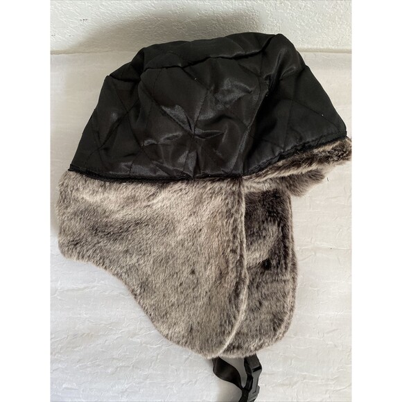 Dorfman Pacific DPC Ear Flap Hat Grey Faux Fur w Quilted Lining Trapper Hat S/M - Picture 6 of 8